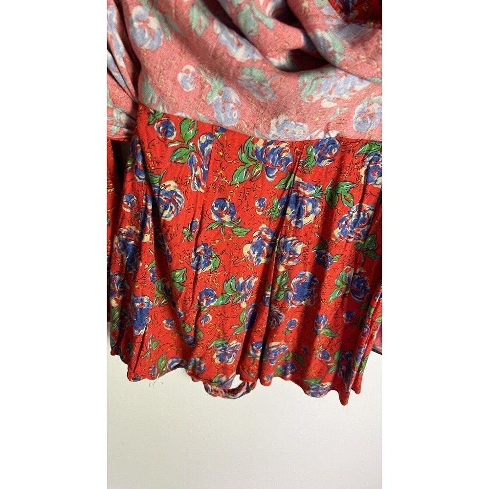Zara Women Sz S Red‎ Floral Print Long Sleeve V-neck Crossover Mini Romper Dress - Picture 10 of 12